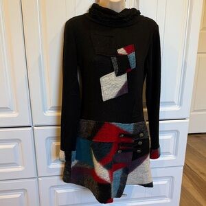 Asymmetrical Black and Multicolor Dress